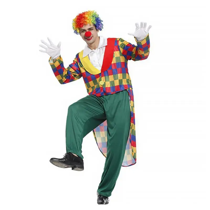 Новый праздник разнообразие Смешной клоун Cospaly Костюм Человек Взрослый мужской клоун Вечерние вечернее платье джокер Цирк клоун костюм