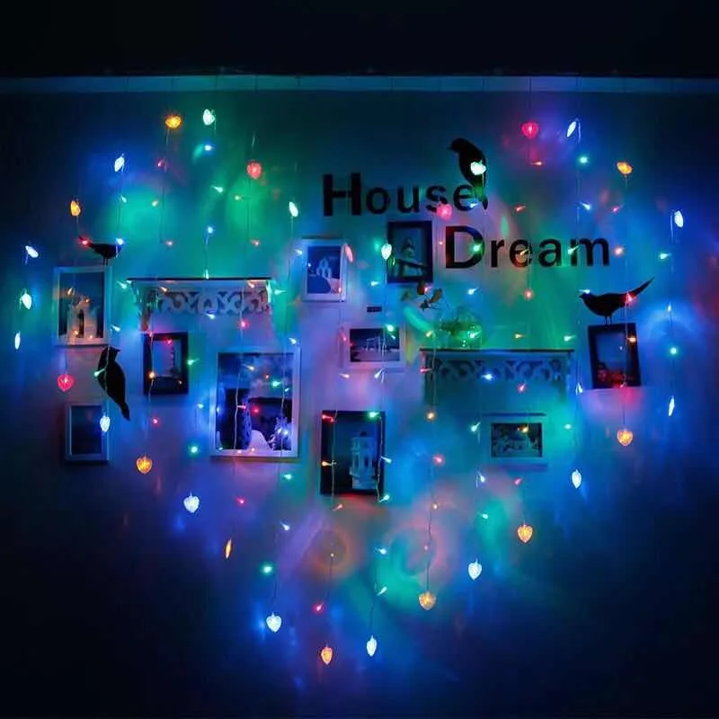 2x1.5m 128leds Heart Shape LED String Light EU 220V Holiday Christmas wedding Party decoration led icicle Curtain lamp light 2x1.5m 128leds Heart Shape LED String Light EU 220V Holiday Christmas wedding Party decoration led icicle Curtain lamp light