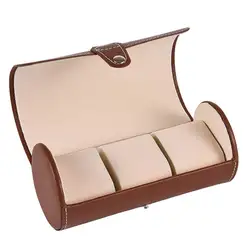 3-слотовый Сетка коричневый кожаный футляр для наручных часов часы-ракушка ювелирные изделия Дисплей коробка для хранения