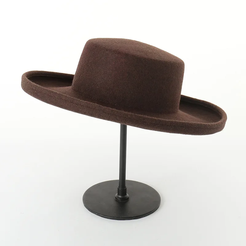 Осенне-зимний модный шерстяной винтажный широкополый Flanging Fedoras шапки для мужчин и женщин Bowler Floppy Feminino