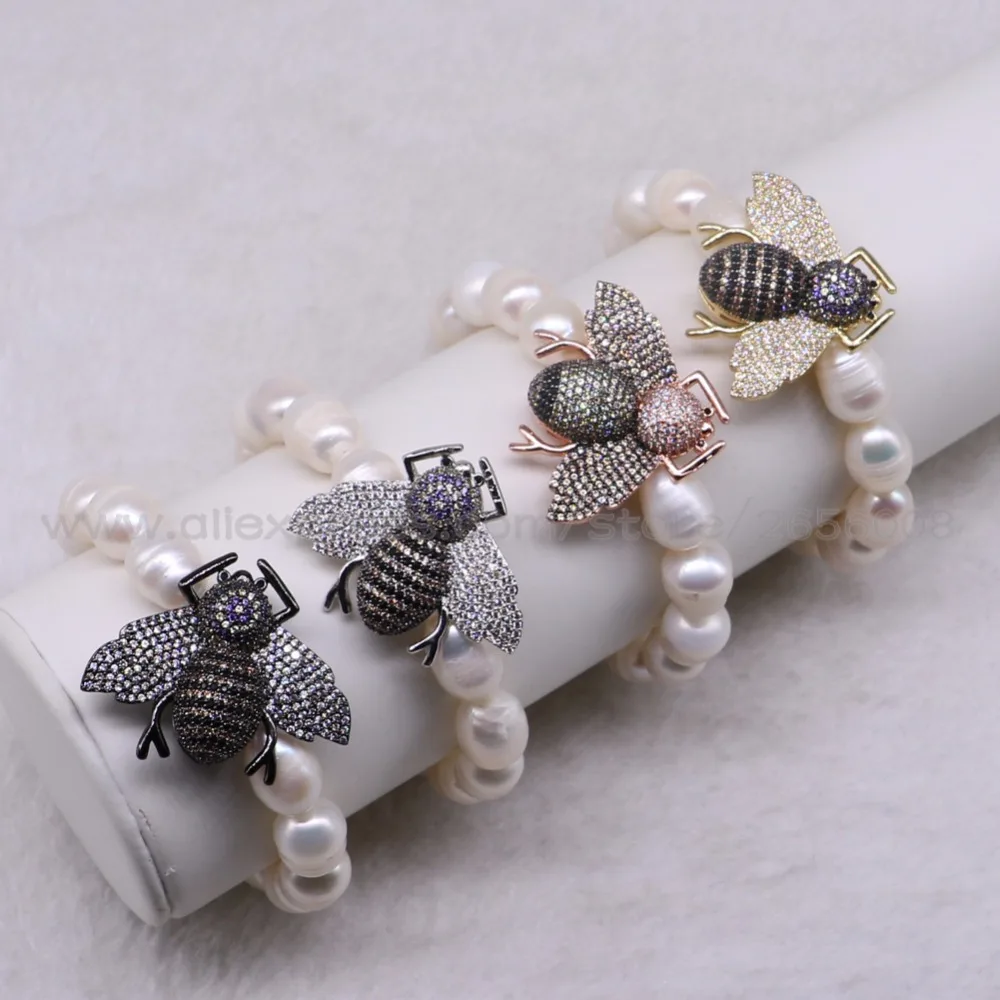 

4 Strand Fashion Big pearls strand Bracelet Mix color bugs Bracelet Cute tiny bee bracelet fashion jewelry for lady 3281