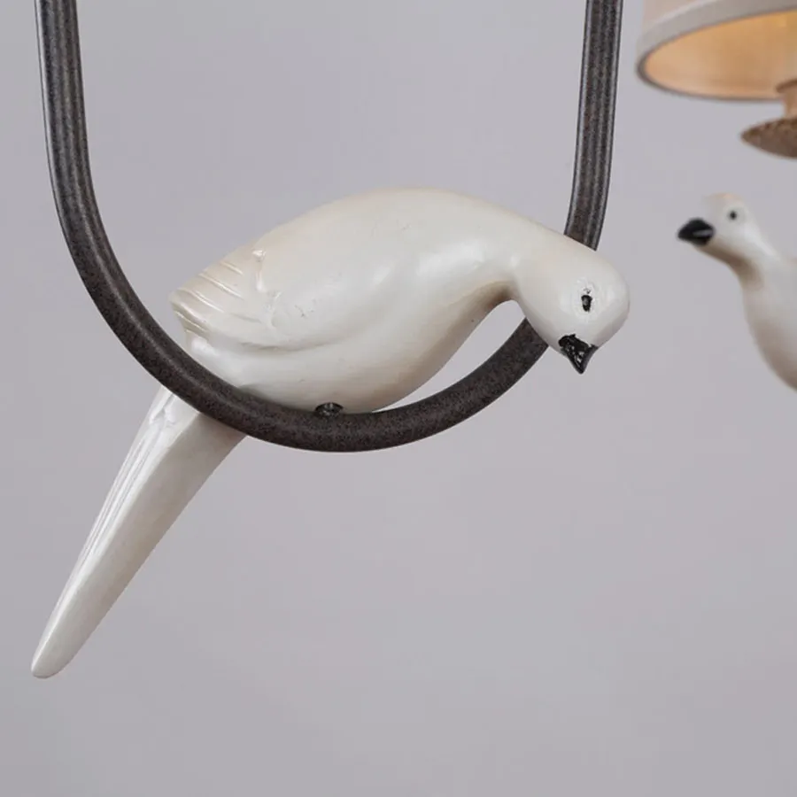 3-Arm-Light-Retro-Beautiful-Chandelier-Stair-Living-Room-Lamp-Resin-Birds-Iron-White-Fabric-Lampshade (5)