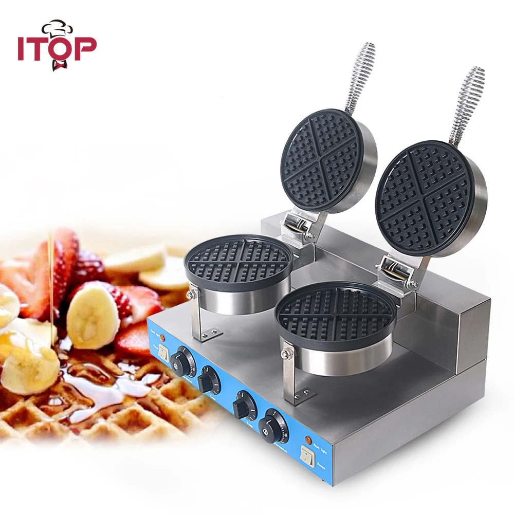 

220V/50Hz Commercial Waffle Maker Double Independent Burners with Non-stick Surface Waffle Grill