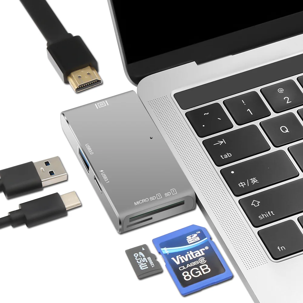 

USB C HUB HDMI 4k Adapter for MacBook Pro Thunderbolt 3 Type C Hub with TF SD Card Reader USB-C PD Charger Port USB 3.1/3.0 Port
