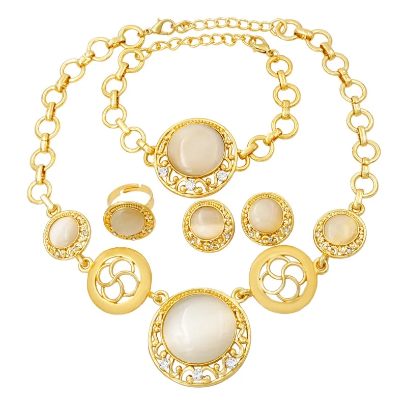 

European Fashion Women 24 Gold Jewelry Sets AAAA Crystal Necklace Ring for Women Italy Charm Bride Wedding Bracelets Jewelry