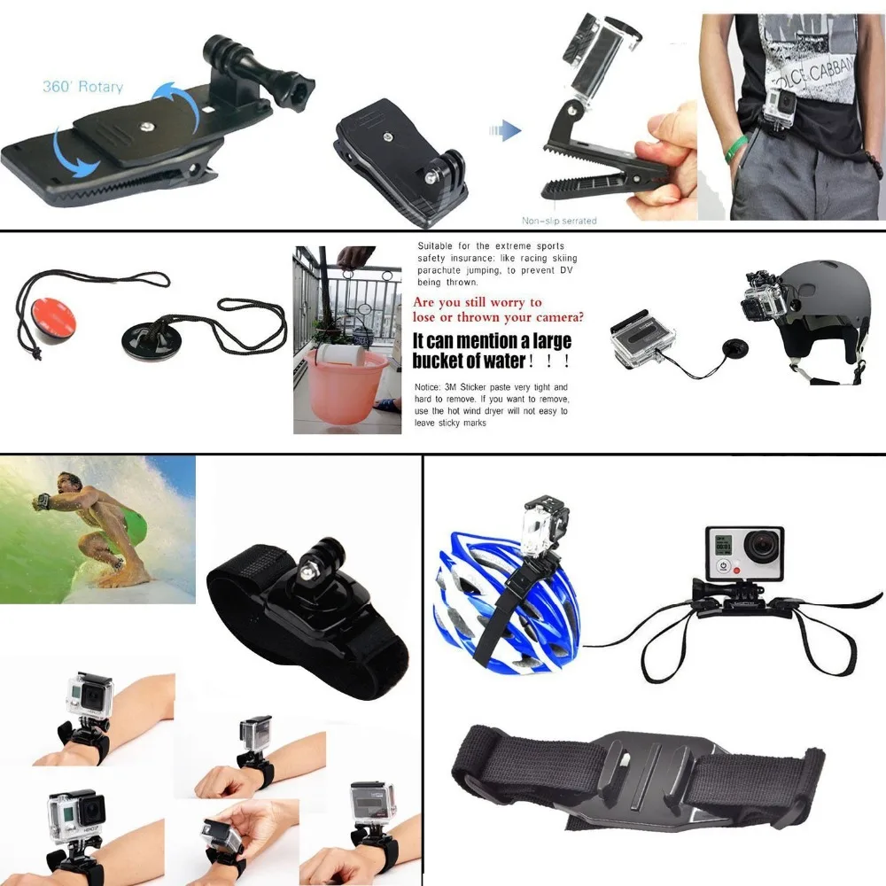 49 en 1 para los accesorios de Gopro Kit para ir pro Hero 4 3 plus montaje de la Cámara de deportes conjunto flotante manejar soporte adaptador de trípode - 3