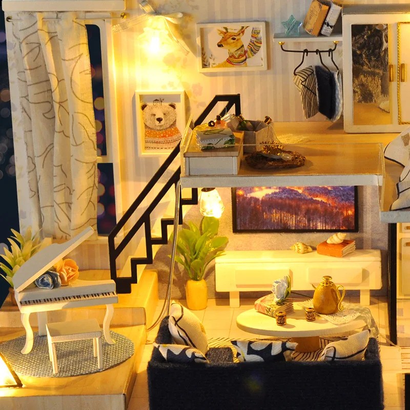 DIY Doll House Wooden Dollhouse Assemble Kit Toy Handmade Miniature Loft with Furniture Doll Houses for Children Gift Toys