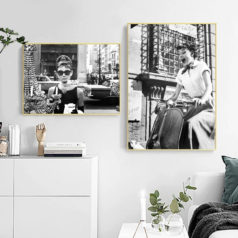

Audrey Hepburn Wall Art Print Canvas Fashion Posters Black White Photograph Canvas Painting Pictures Modern Room Decoration