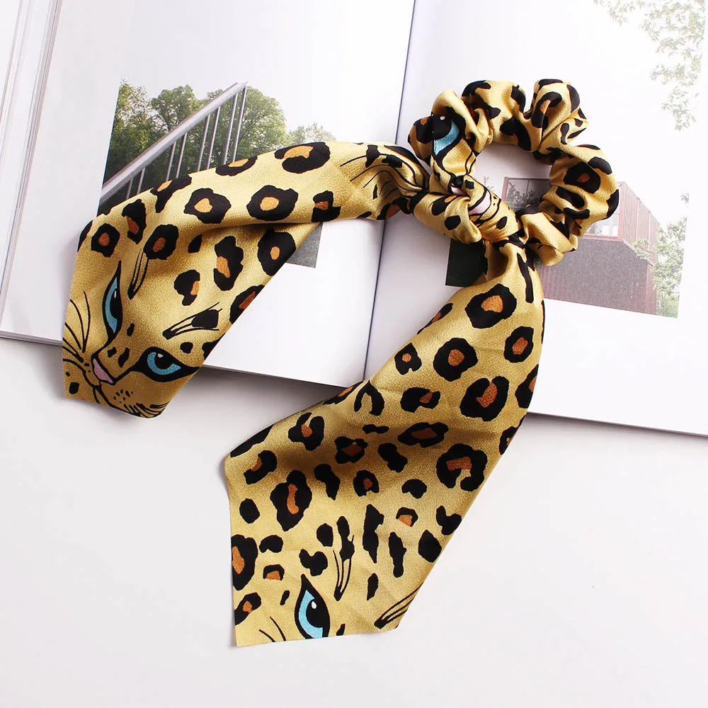 Leopard Gold Новинка, шарф для волос с принтом, Женская лента для волос, бант, эластичные резинки для волос для девочек, конский хвост, резинки для волос, повязки на голову, аксессуары для волос - Цвет: Leopard Gold