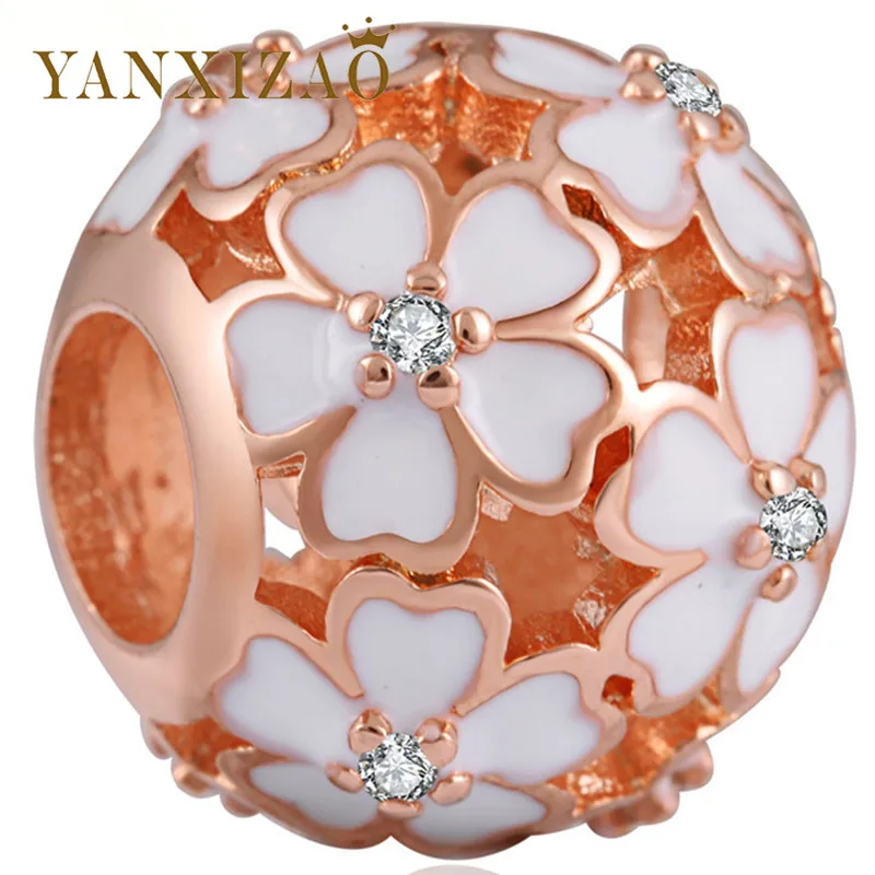 Yanxizao Серебро 925 CZ Бусины Fit Pandora Золотой циркон цветок Форма браслет ожерелье