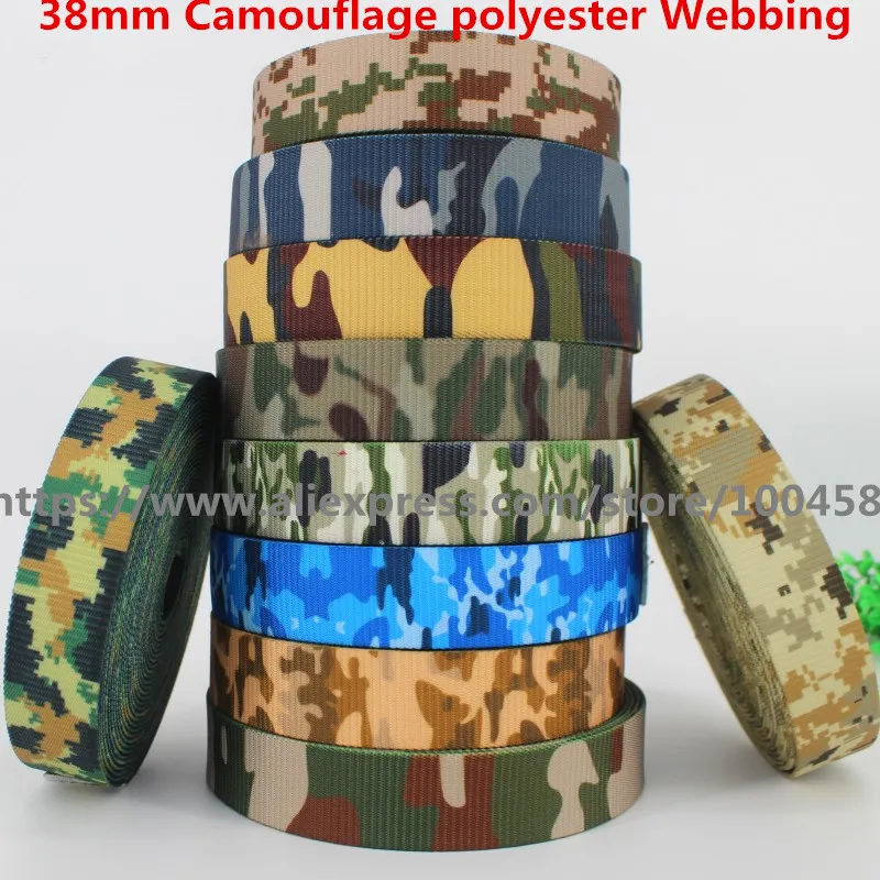 

38mm Wide Thick Camouflage polyester Webbing Ribbon Tape Bag Straps Belt Waistband Wrapping Camo Stealth Webbing 2yard