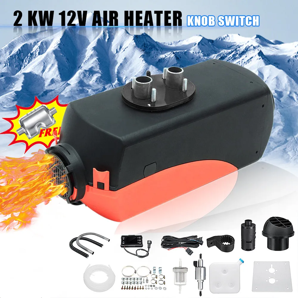 

New 12V 2KW Parking Diesel Air Heater Single-hole Knob Switch with Muffler Universal For Tank Vent Duct Thermostat Caravan