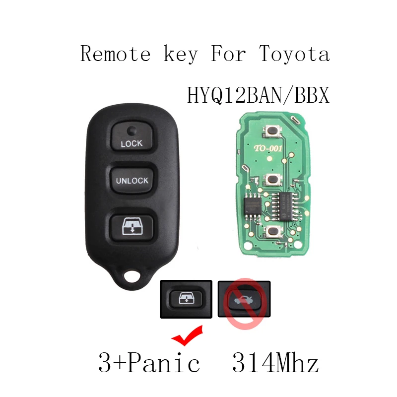 3+1Buttons 314Mhz Keyless Entry Remote Key DIY For Toyota Sequoia 2001 2002 2003 2004 2005 2006