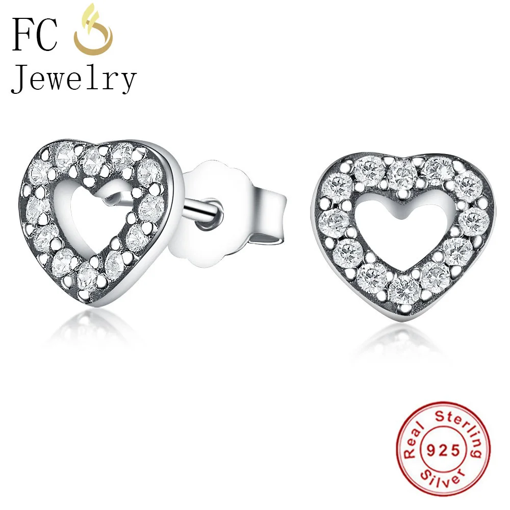 FC ювелирные изделия из стерлингового серебра 925 пробы сердце микс прозрачный кубический цирконий Кристалл Камень Push Back серьги гвоздики для женщин Девушка Brincos