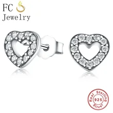 FC ювелирные изделия из стерлингового серебра 925 пробы сердце микс прозрачный кубический цирконий Кристалл Камень Push Back серьги гвоздики для женщин Девушка Brincos