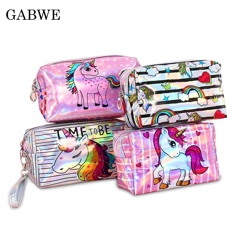 

GZBWE Fashion Hologram Laser Women Makeup Bags Unicorn Cute Cosmetic Cases Make Up Organizer Toiletry Bag For Student Pencil Bag