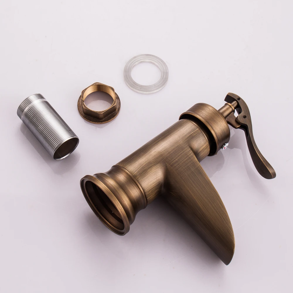 European antique bathroom sink basin faucet retro Single hole basin faucet vintage Brass water tap hot and cold Mci7