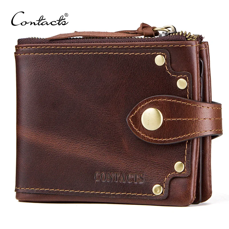 

CONTACT'S crazy horse cow leather men wallet vintage men's purse credit card holders male short walet hasp brand wallets small
