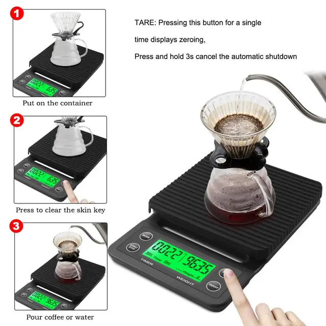 Báscula de café por goteo con temporizador, balanza electrónica Digital portátil de alta precisión, LCD, 3kg/0,1g, 5kg/0,1g 3