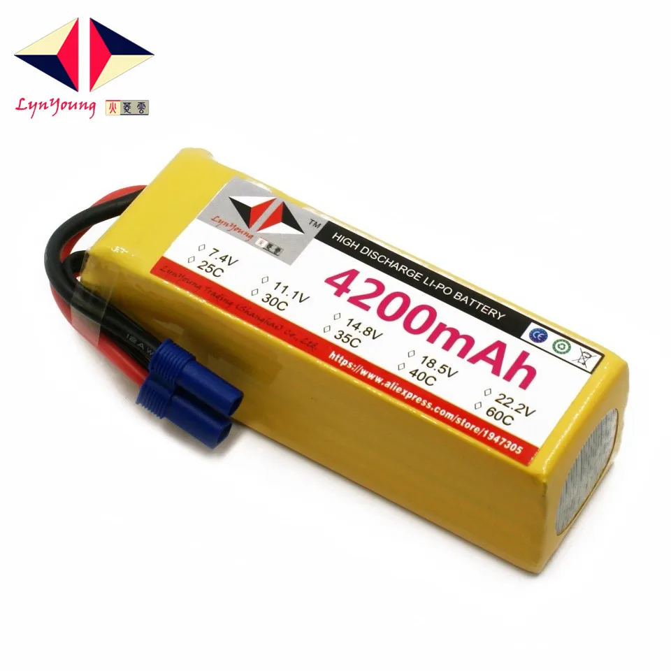 

LYNYOUNG 6S lipo battery 22.2V 4200mAh 35C max 70C for RC airplane car boat drone helicopter