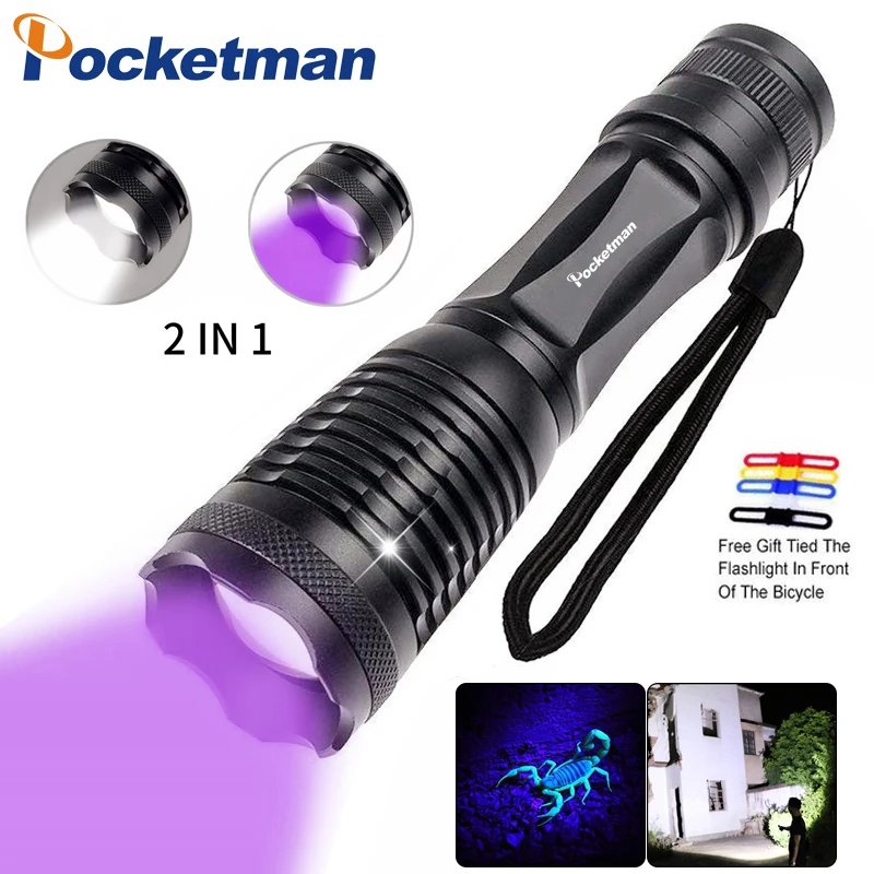 

2 in 1 UV Flashlight LED Linternas Torch 395nm Ultraviolet Urine Detector for camping hiking Carpet Pet Urine Catch Scorpions