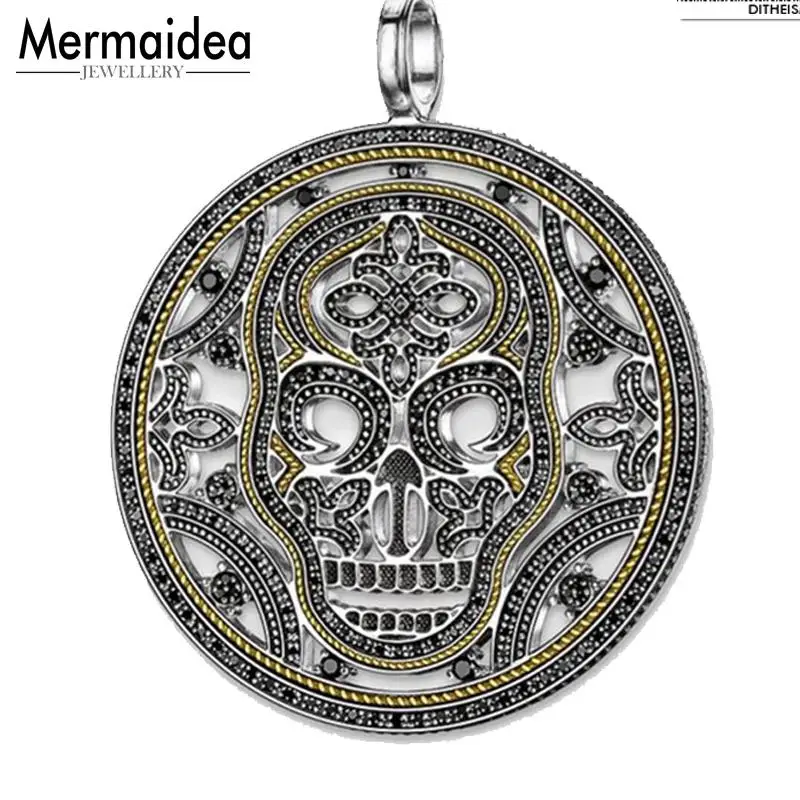 

Gold Color Skull Mask Pen 2019 New Fashion Jewelry 925 Sterling Silver Blackened Punk Gift For Women Men Boy Girls Fit Necklace