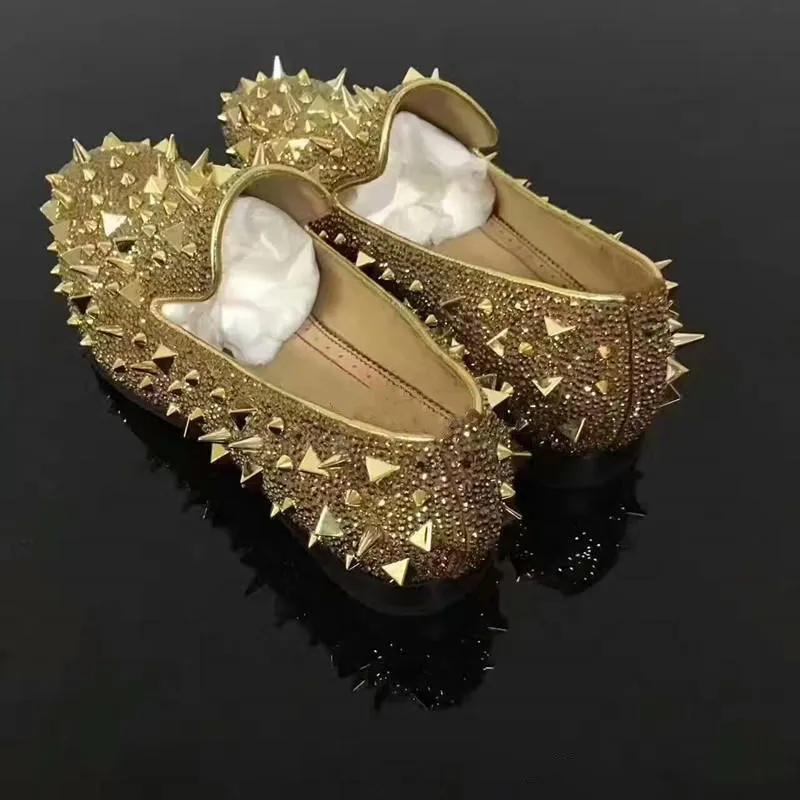 Slip On okkdey gold spikes rhinestone Shoe Red bottoms Low Cut Sneaker For Men shoes casual Messy rivet models Flat Loafers