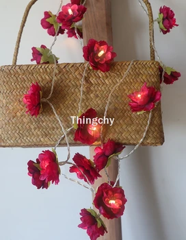 

Novelty Flower Fairy lights Battery 20LED Red wine Rose string lights for Wedding party decoration bedroom valentines home decor