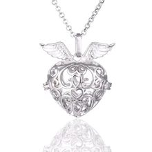 Venta caliente 10 unids Embarazo Chime Jaula Locket Del Ala Del Ángel collar Colgante Ahueca Hacia fuera Del Corazón Flotante Locket para la Mamá Del Bebé M010