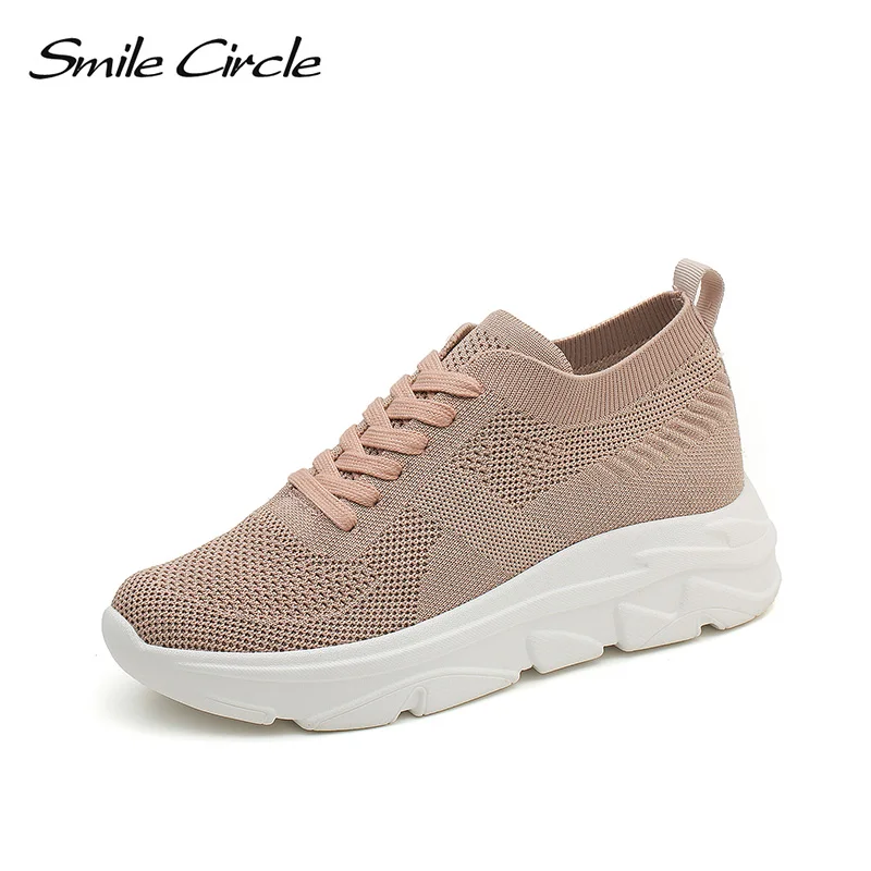 

Smile Circle kniting Sneaker for women 2019 Spring autumn sock sneaker Lightweight Breathable Outdoor Lace-up Casual flat Shoes