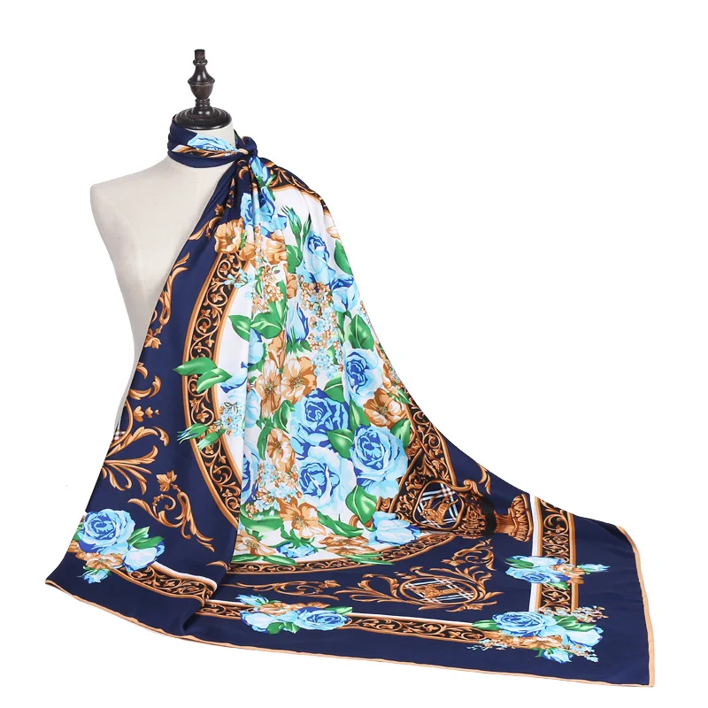 

New Arrival Fashion Women soft satin brand scarf / flowers printed quare twill silk scarves 130cm / Gifts Wholesale