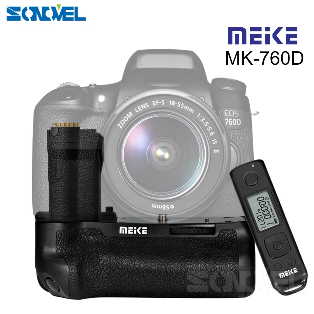 Meike MK-760D Встроенный 2,4G ЖК-дисплей Дисплей Беспроводной дистанционного Управление Pro Батарейная ручка для Canon 750D 760D Rebel T6i T6s как BG-E18