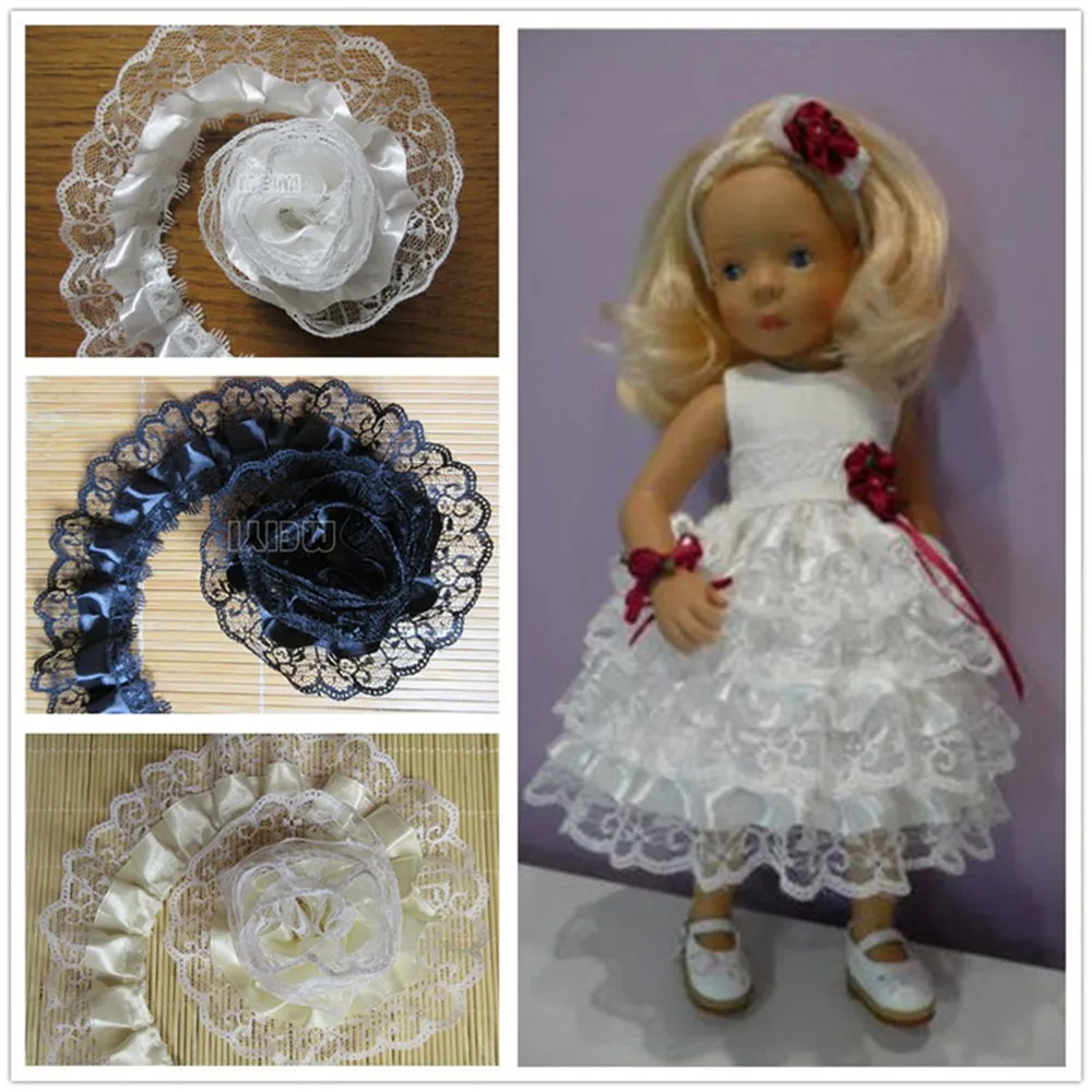 1yd Vintage White Elastic Pleated Lace Trim Gathered Wedding Ribbon Sewing Craft