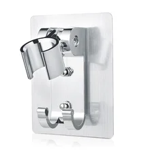 Adjustable Shower Head Holder Adhesive Wall Mounting Bracket 2 Hanger Hooks Aluminum Bathroom Sliver