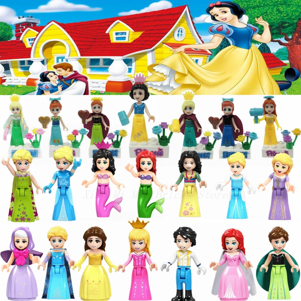 

Princess Doll Figures Belle Cinderella Mulan Anna Snow White Princess Legoing Building Blocks Toys Compatible Legoings Friends