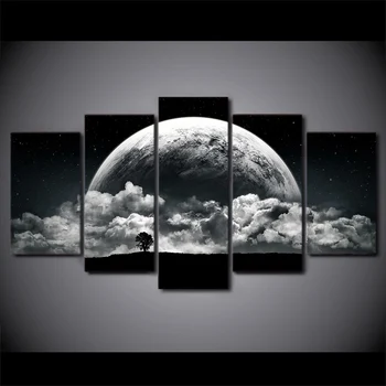 

5 Piece Framed HD Printed Night Clouds Planets Painting On Canvas Room Decor Art Print Picture Landscape Canvas Poster Printing