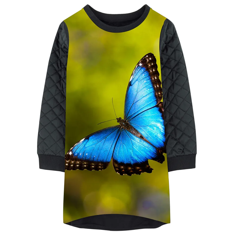 girls children clothes blue butterfly print kids dresses girls baby