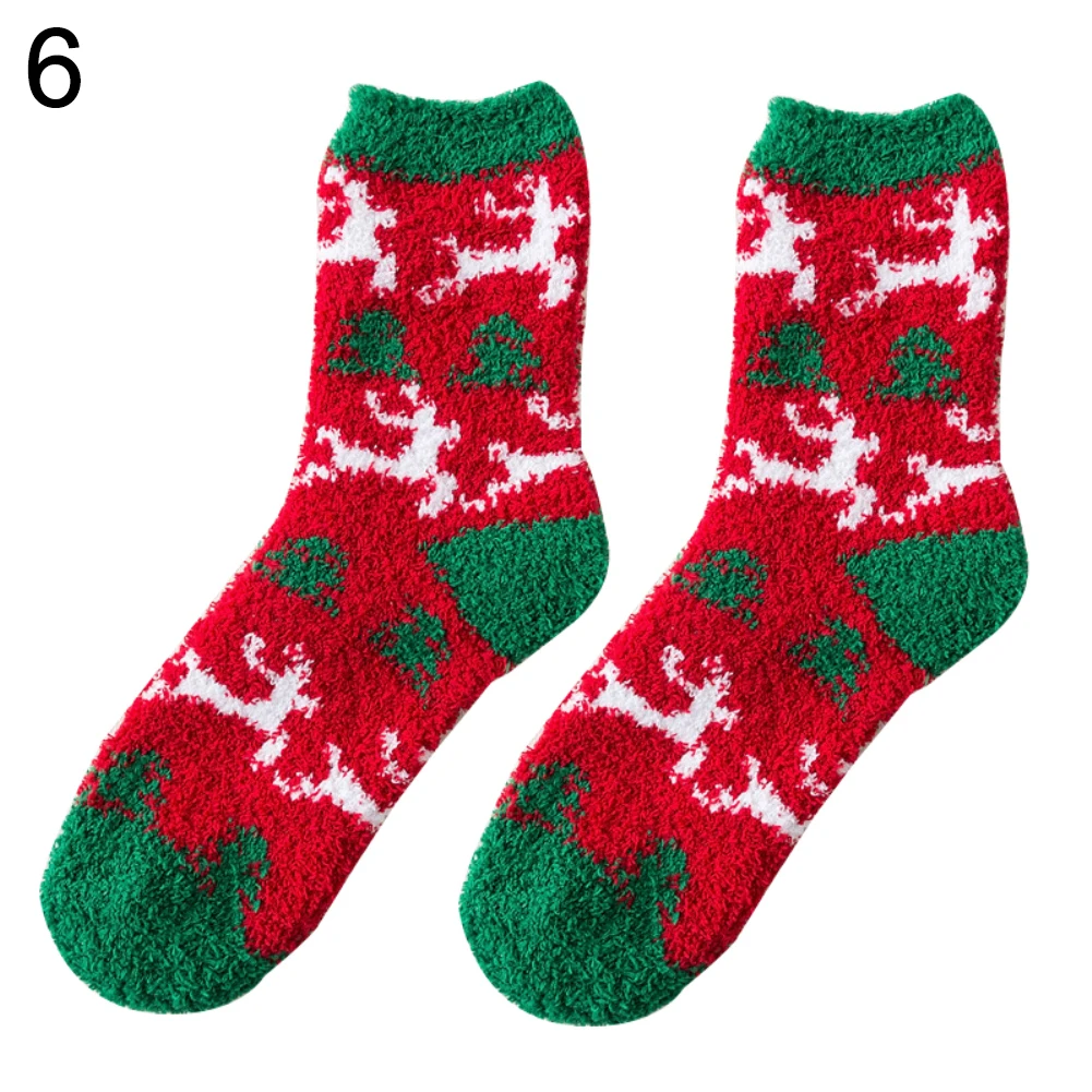 Милый Рождественский Санта Клаус полосатый коралловый флис теплые пушистые зимние носки-тапочки для женщин - Цвет: 6