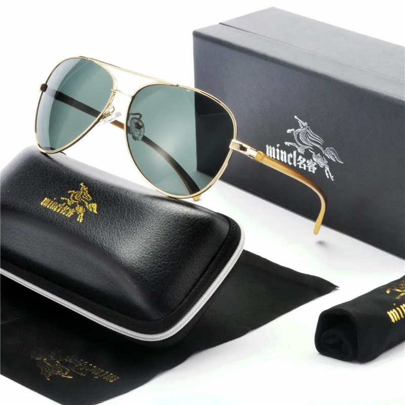 new fashion men Polarized Sunglasses Glasses male Aluminum magnesium Sunglasses Brand Designer Sun Glasses With box FML - Цвет линз: gold geen