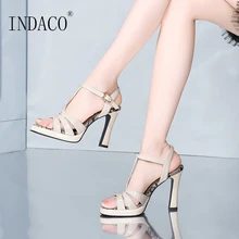 Women Summer Shoes Platform Sandals Jelly Leather High Heels Ankle Strap Sandals Black Beige 10cm lxunyi gladiator leather rhinestone sandals women brand summer shoes fashion square heel high heels ankle strap platform sandals