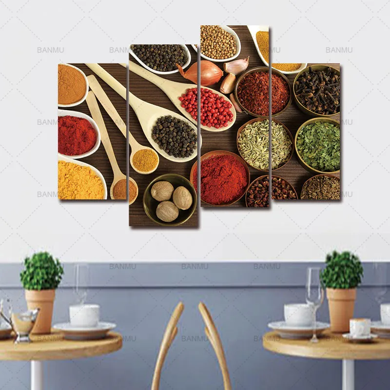 Colorful Spices 4 Panels Wall Art Canvas Paintings Wall Decorations for
