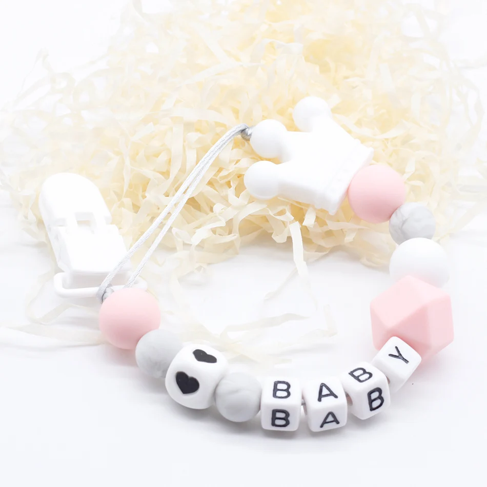 Harga Personalized Nama Silikon Teething Dot Klip dengan Aman ABS Manik manik Silikon Dot Pemegang Gantungan untuk Puting Susu Bayi Mengunyah Mainan