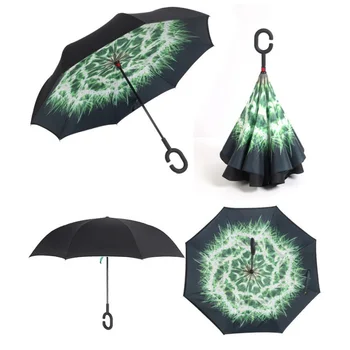 

Hot Windproof Reverse Folding Umbrella Double Layer Inverted Self Stand Out Rain Gear C-Type Handle Semi-automatic Umbrella TY