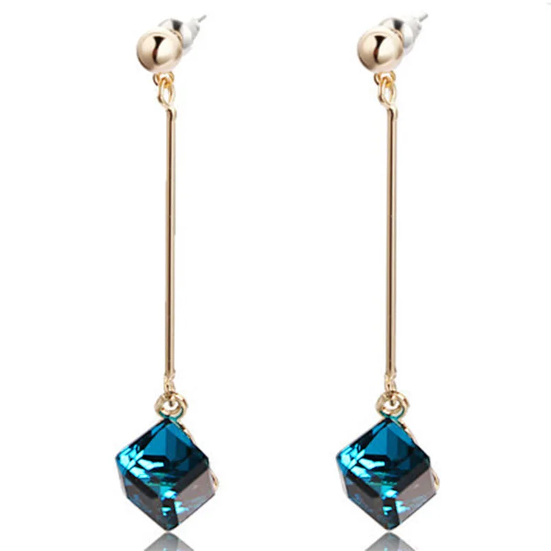 

Fashion Hot Sale Dazzling shiny Long Earrings For Women Colorful Cube Crystal Stu Earrings Wedding Party