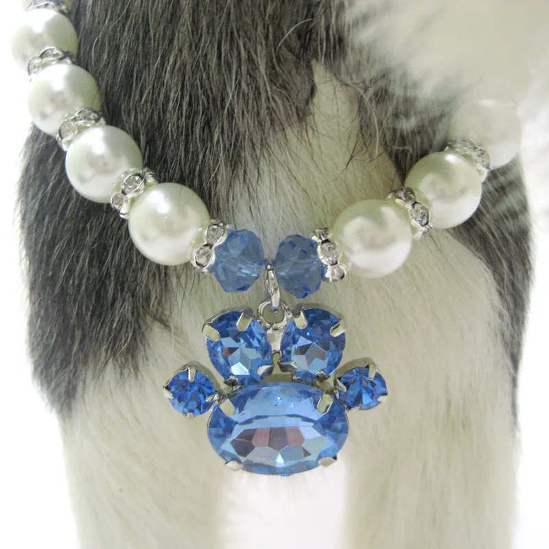 Кошка собака жемчуг ожерелье воротник стразы амулет лапа кулон Pet Аксессуары для щенков ювелирные изделия 5 размеров 2 цвета