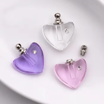 

5pieces screw cap 19.5*22mm clear heart Crystal Vials pendant perfume vial bottle fashion necklace pendant name on rice art