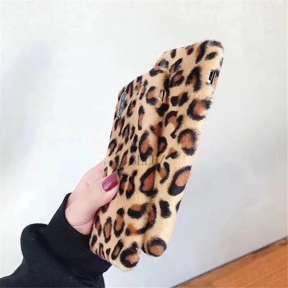 Soft Plush Phone Cases For iphone 8 7 6 6S Plus For iPhone X XR XS Max Winter Warm Fur Furry Leopard Print Cover Christmas Gift _08