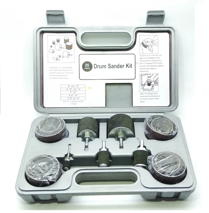 

New 25Pcs/set Spindle Sanding Drum Sander Tool 80#&120# for Drill Press Rubber Sanding Drum Set Woodworking Grinding Tools
