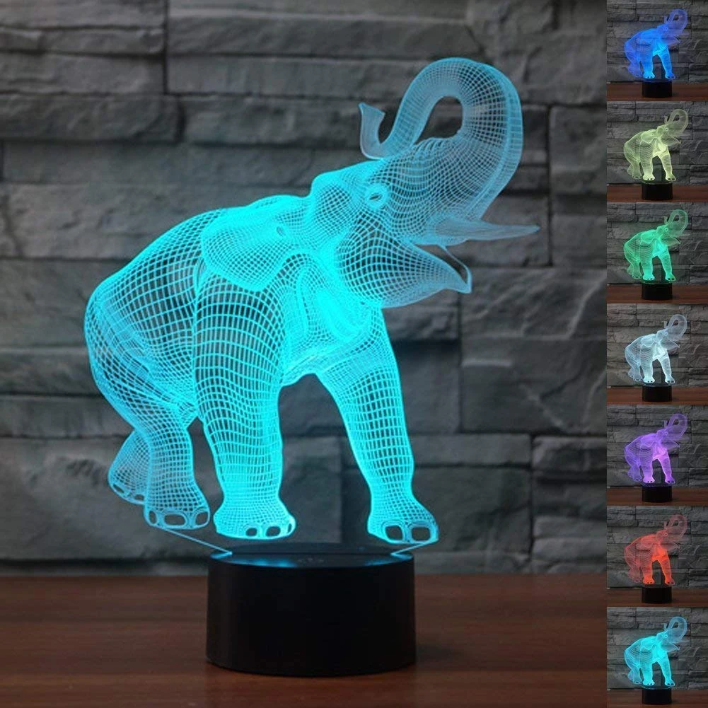 

For Kids Christmas 3D Illusion Cute Elephant Shape 7 Color Changing Bedroom Table Halloween Desk Home Use Holiday Night Light