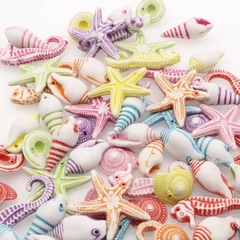 

50Pcs Big Ocean Series seahorses shell starfish beads for Jewelry making string Bracelet